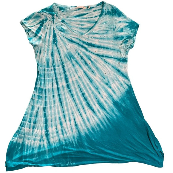 SOFT SURROUNDINGS Tunic Mira Costa Turquoise Tie Dye Size Medium Boho Rhinestone - Picture 3 of 7